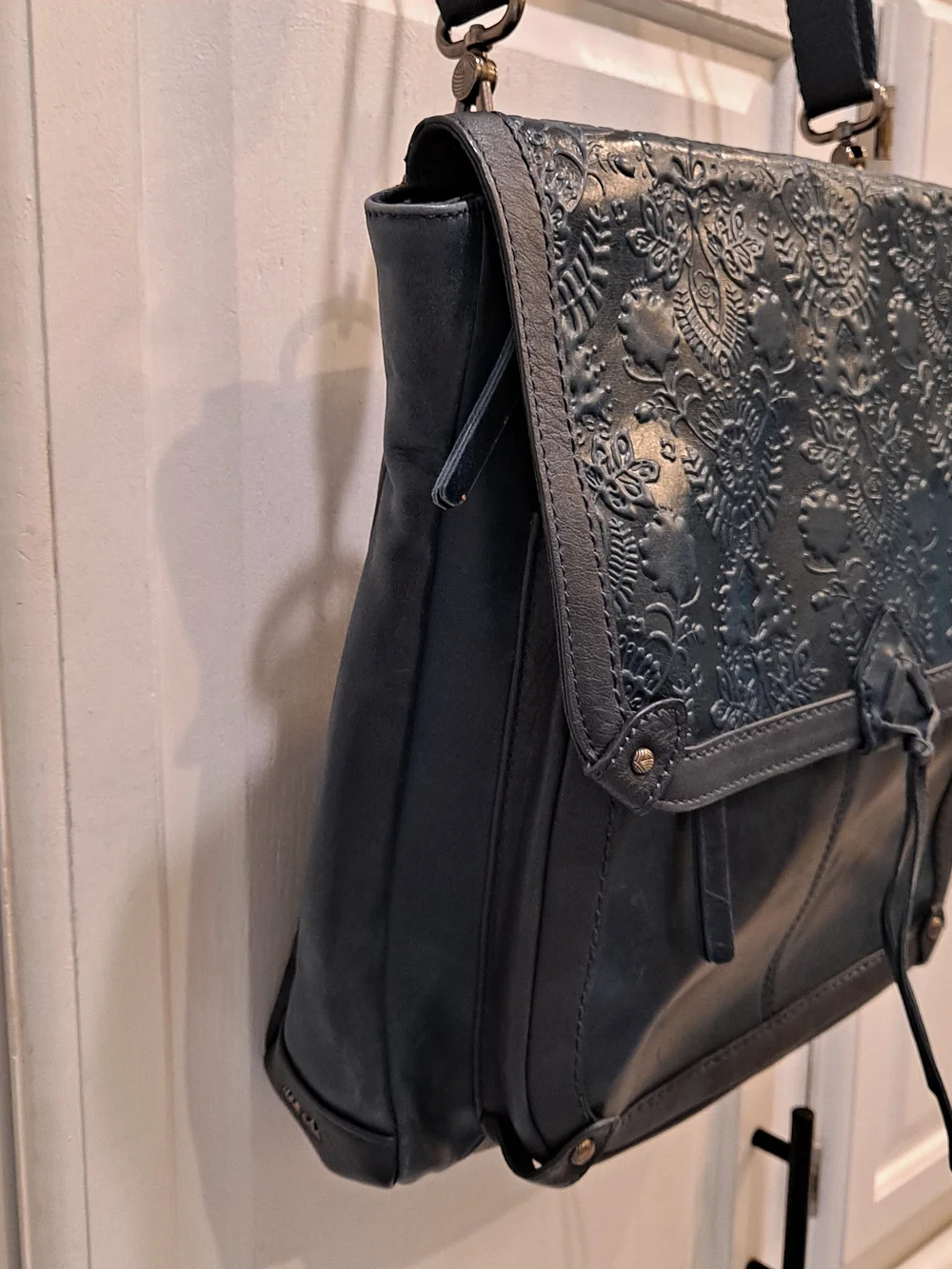 The Sak Ventura II Convertible Backpack Indigo Blue Leather Floral Embossed Bag